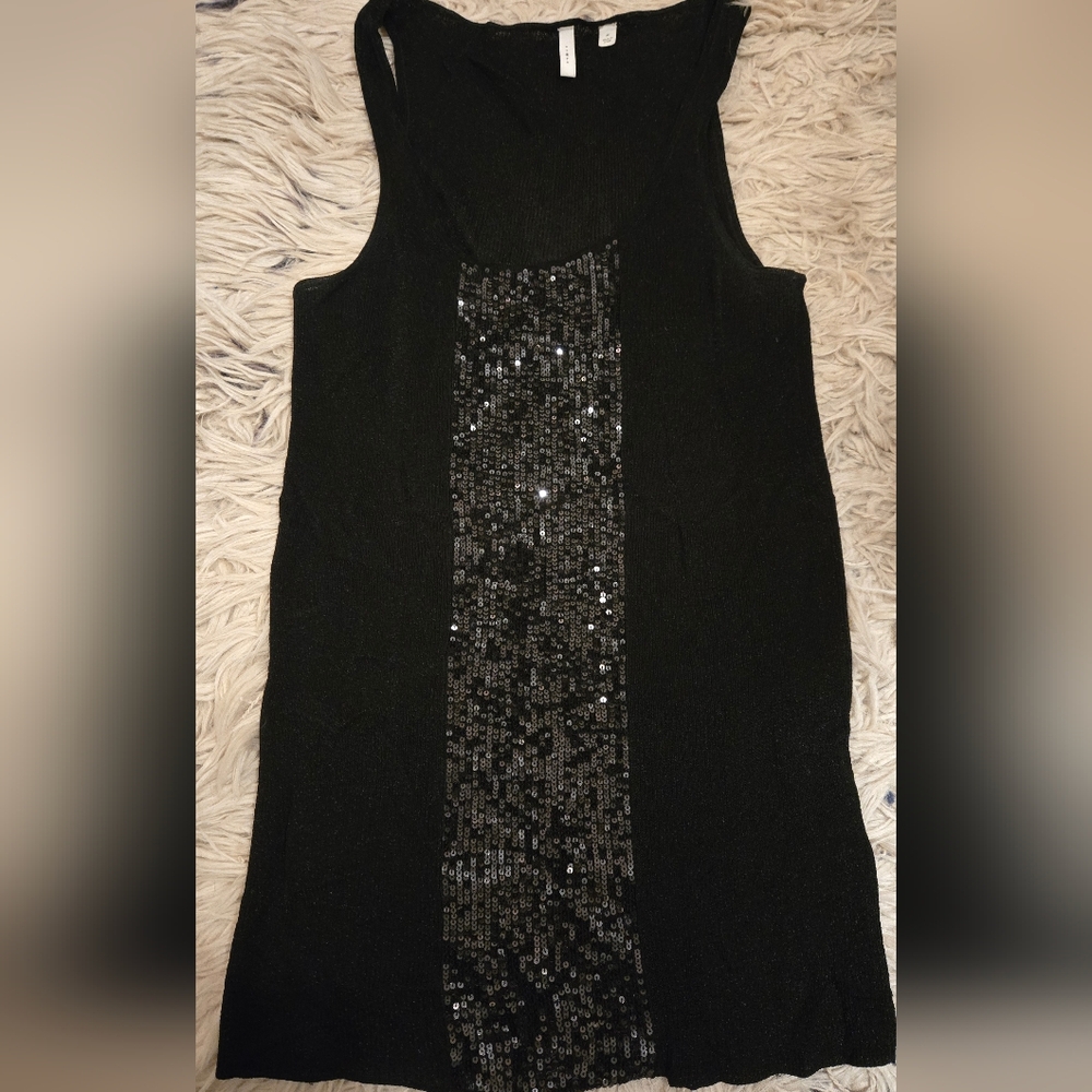 Iisli Sparkly Black Knit Tank With Sequin Stripe Size M